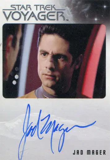 Autographed trading card of Jad Mager as Ensign Tabor from Star Trek Voyager