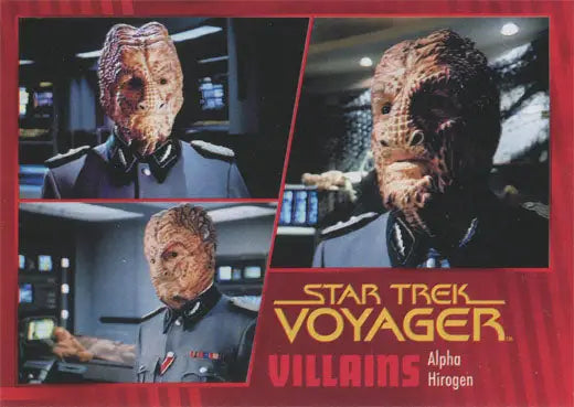 Alien creature with ridged face and dark eyes from Star Trek Voyager gold parallel trading card