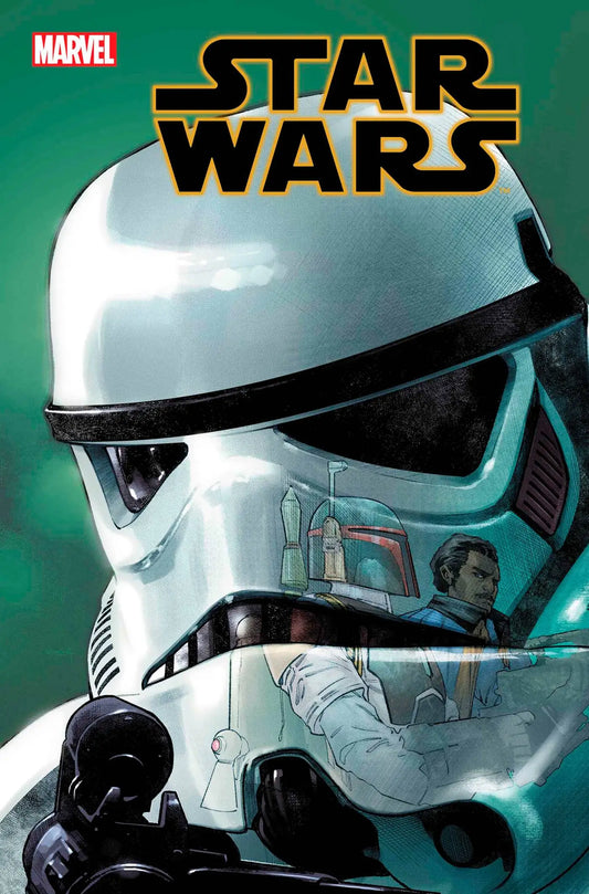 Stormtrooper helmet reflecting Star Wars characters on STAR WARS #45 trading card