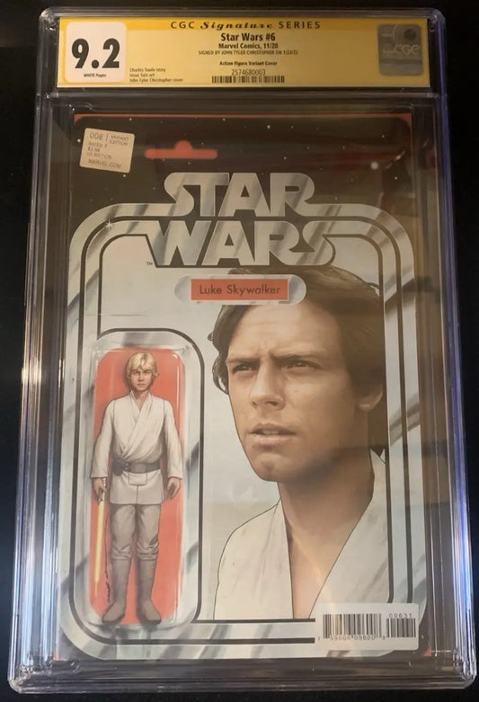 Graded Star Wars comic book featuring Luke Skywalker on vintage action figure-inspired cover by John Tyler Christopher