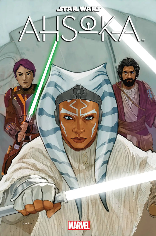 Comic book cover artwork of Star Wars Ahsoka #7 featuring lightsaber-wielding characters