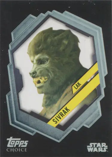 Green-skinned alien portrait in hexagonal frame from Topps Choice Chase Card TC-7