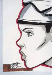 Stylized face sketch card by Martheus Wade featuring bold red and black lines