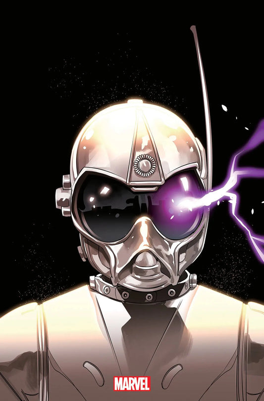 Futuristic robotic head with energy lens in STAR WARS DARK DROIDS #3 trading cards