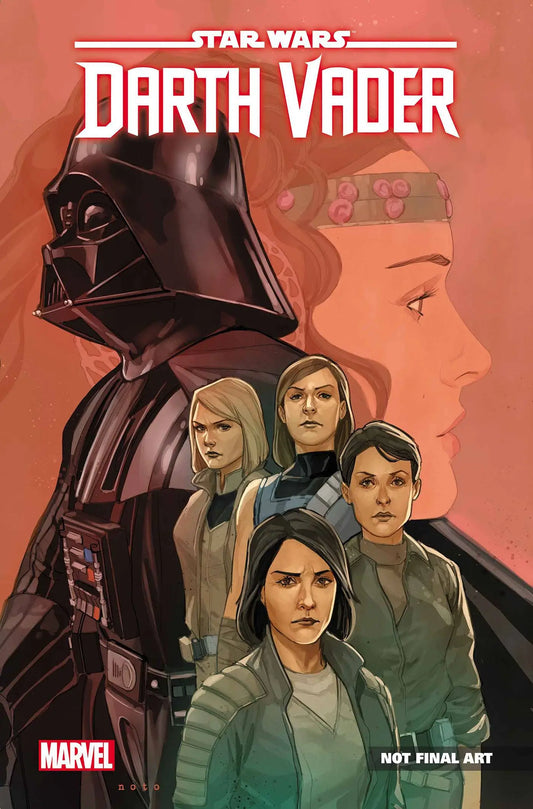 Comic book cover with Darth Vader and Star Wars characters in artistic illustration