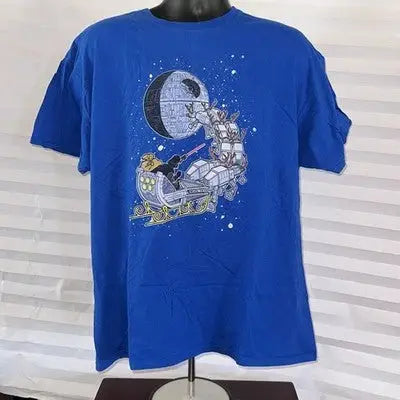 Blue Star Wars Darth Vader Christmas T-Shirt with festive graphic for men XL
