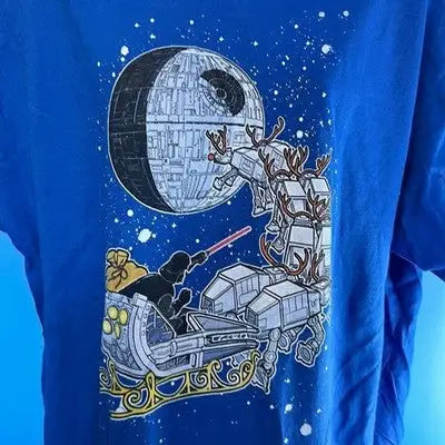Blue Star Wars Darth Vader Christmas T-Shirt for Men Royal Blue XL Short Sleeve