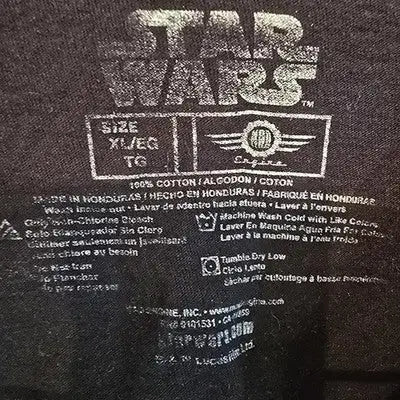 Black Star Wars Darth Vader T-Shirt with care instructions for fans of Star Wars merchandise