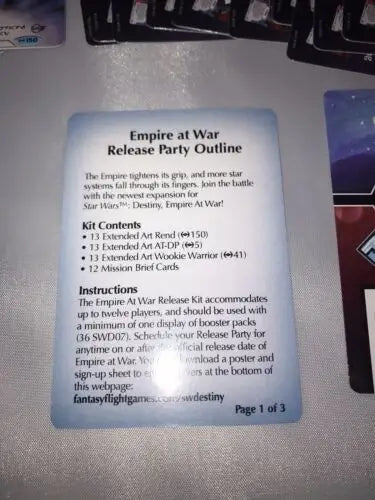 Empire at War release party outline card for Star Wars Destiny Organized Play Kit OP046