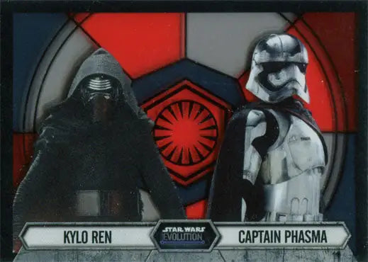 Stained glass pairings trading card featuring Kylo Ren and Captain Phasma from Star Wars