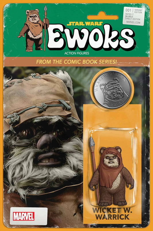 Vintage Star Wars Ewoks action figure packaging of Wicket W. Warrick with collectible coin