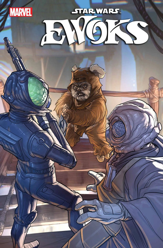 Comic book cover of Star Wars Ewoks #2 featuring Ewok standoff with armored figures