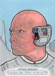 Bald humanoid head with cybernetic device in Star Wars Sketch Card by Russ Maheras