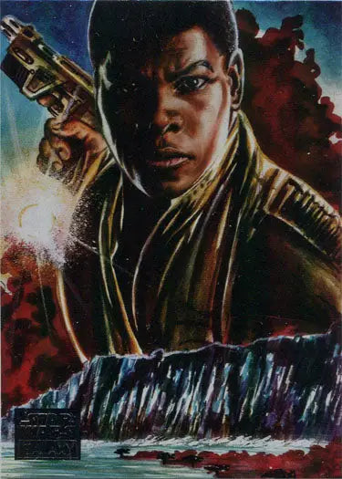 Portrait of determined man with blaster in Star Wars Legends Chase Card C-5 Finn