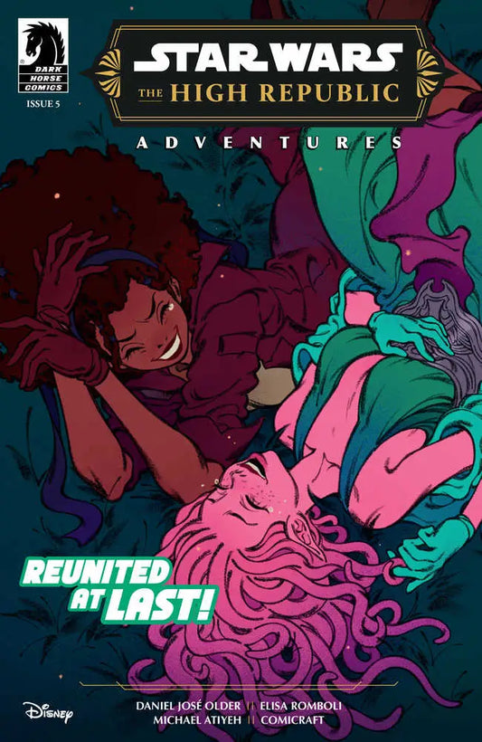 Comic book cover for Star Wars High Republic Adventures in vibrant pink and teal tones