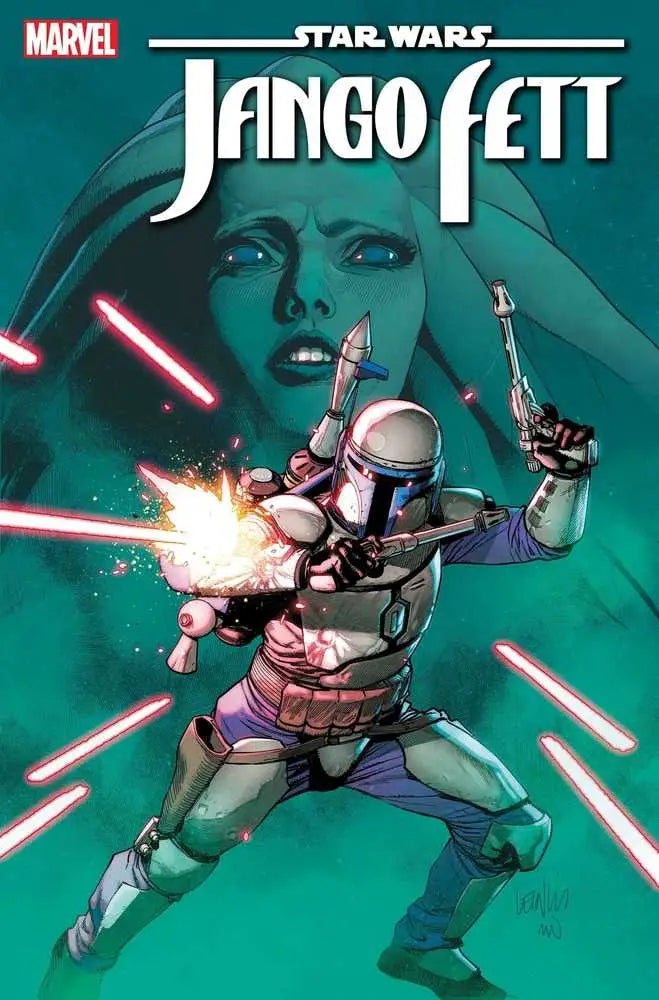 Mandalorian warrior in silver armor firing blasters on Star Wars Jango Fett #3 trading card