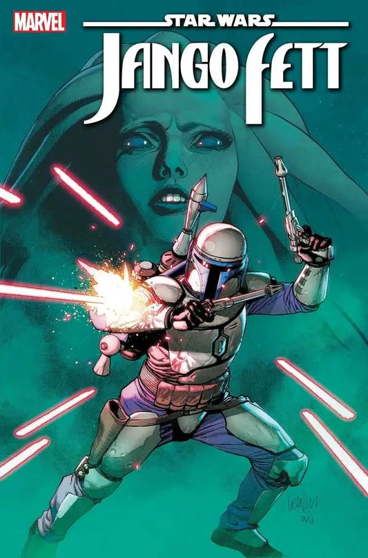 Mandalorian warrior in silver armor firing blasters on Star Wars Jango Fett #3 trading card