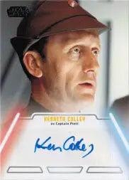 Autographed trading card of Kenneth Colley as Captain Piett in a reddish-brown cap
