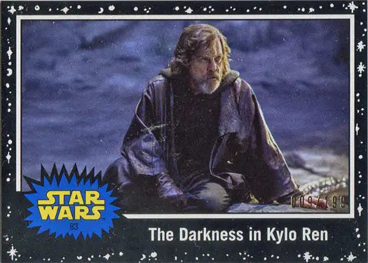 Bearded man in dark robes on a rocky surface for Star Wars black parallel trading card