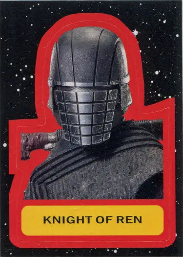 Helmeted figure with grid-patterned mask in Star Wars Journey sticker card CS-17