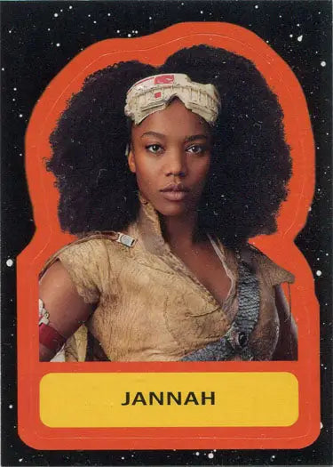 Portrait of a woman with curly hair on Star Wars Journey Rise Skywalker sticker card
