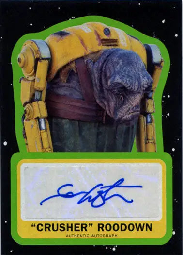 Alien creature with blue skin in yellow frame on Star Wars autograph card