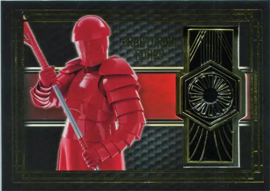 Red-armored Praetorian Guard with staff featured on Star Wars commemorative emblem card