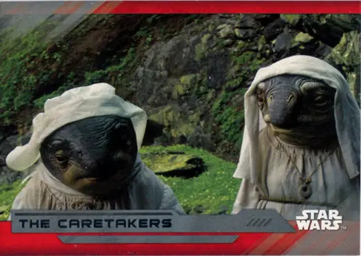 Two alien creatures in white robes on Star Wars Last Jedi trading card 42/99