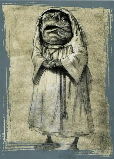 Anthropomorphic frog-like creature in hooded robe from Star Wars Silver Parallel trading cards