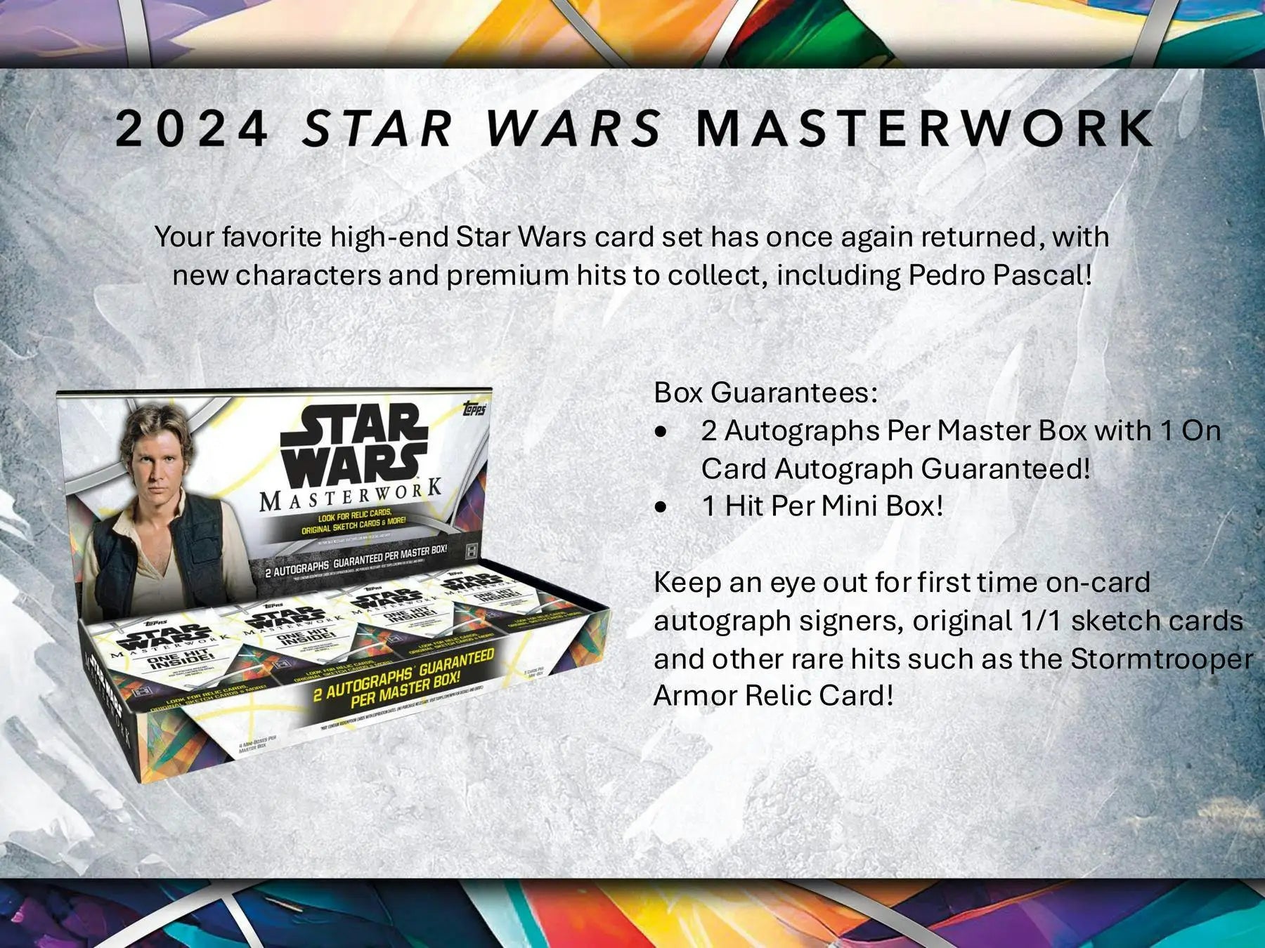 2024 Star Wars Masterwork trading card box with sketch cards and stormtrooper armor