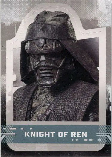 Menacing Knight of Ren helmet and mask featured on Star Wars character sticker card