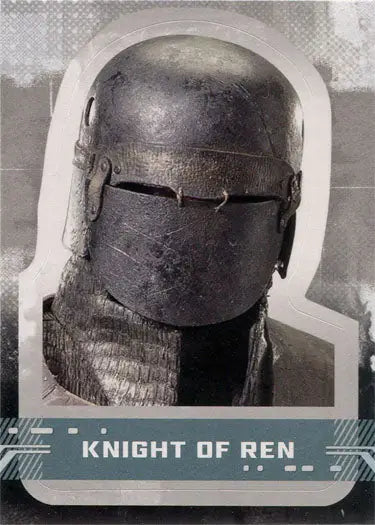 Medieval-style helmet with narrow eye slit on Star Wars character sticker card CS-18