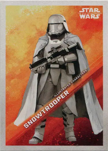 Armored Snowtrooper holding blaster rifle on Star Wars illustrated character card