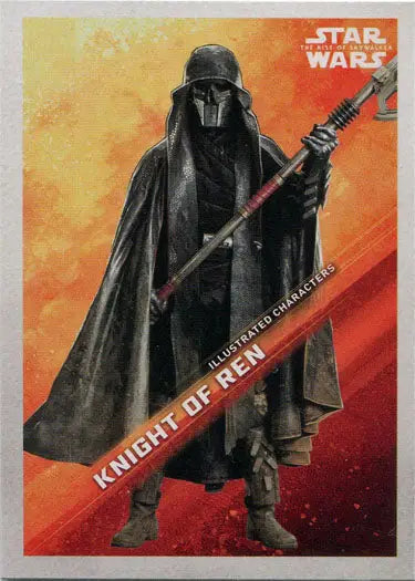 Menacing Knight of Ren in black robes from Star Wars illustrated character trading card