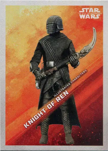 Masked Knight of Ren in dark robes from Star Wars illustrated character trading card