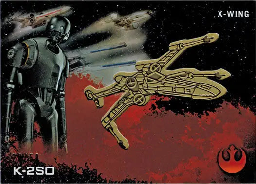 Humanoid robot K-2SO in sci-fi setting from Star Wars trading cards series