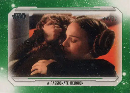 Star Wars Skywalker Saga Green Parallel Base Card 27 showcasing A Passionate Reunion