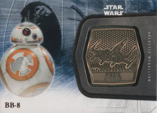 Spherical BB-8 droid from Star Wars on the Force Awakens trading cards medallion