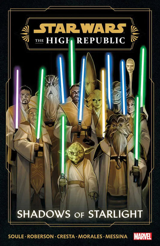 Book cover for Star Wars: The High Republic - Shadows of Starlight with Jedi and lightsabers