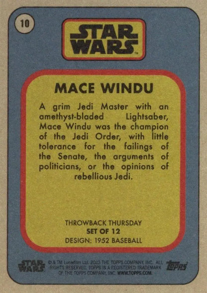 Star Wars trading card Mace Windu from Throwback Thursday 2023 baseball cards collection