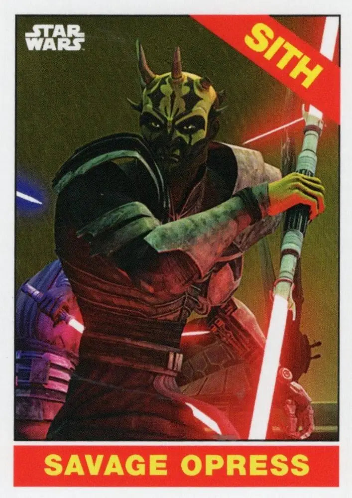 Horned humanoid figure with red lightsaber on Star Wars Topps Baseball trading card