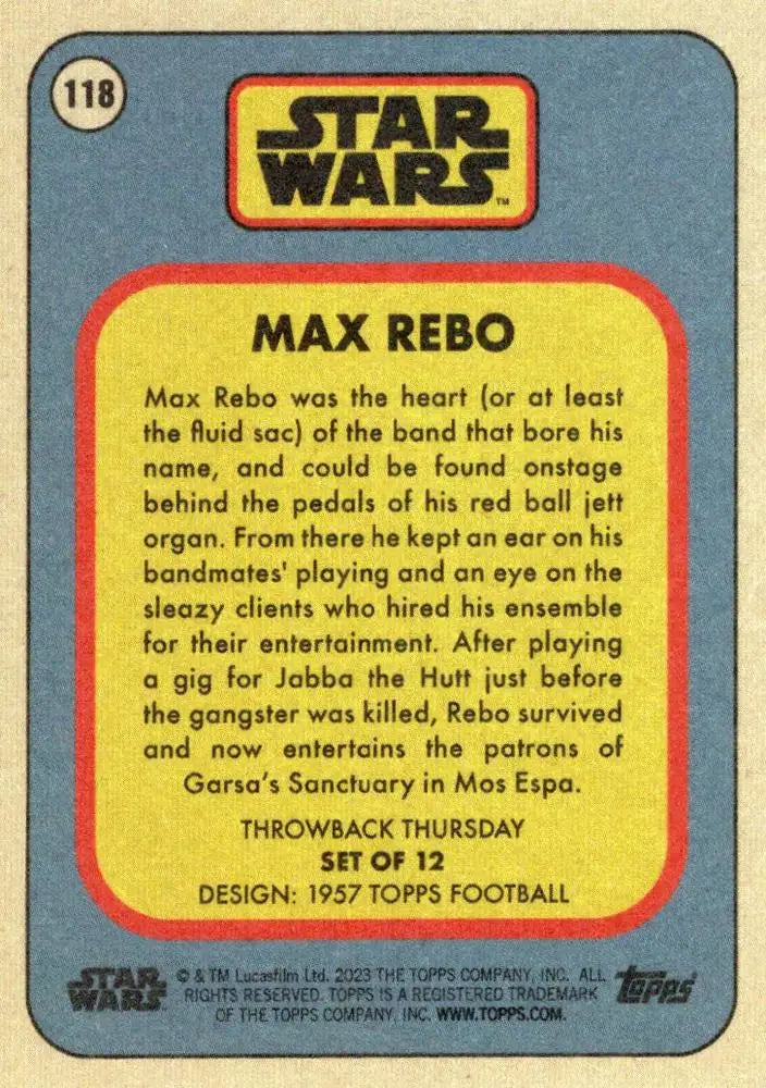 Trading card of Star Wars character Max Rebo from Topps Football 1957 series