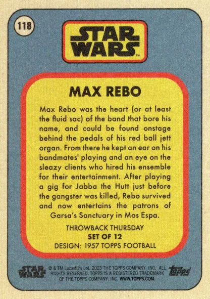 Trading card of Star Wars character Max Rebo from Topps Football 1957 series