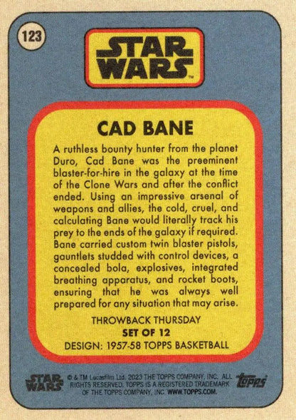 Star Wars trading card of Cad Bane from Topps Basketball Throwback Thursday 2023