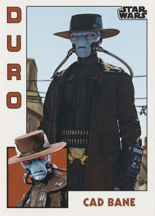 Blue-skinned alien bounty hunter Cad Bane on Star Wars trading card from 1984