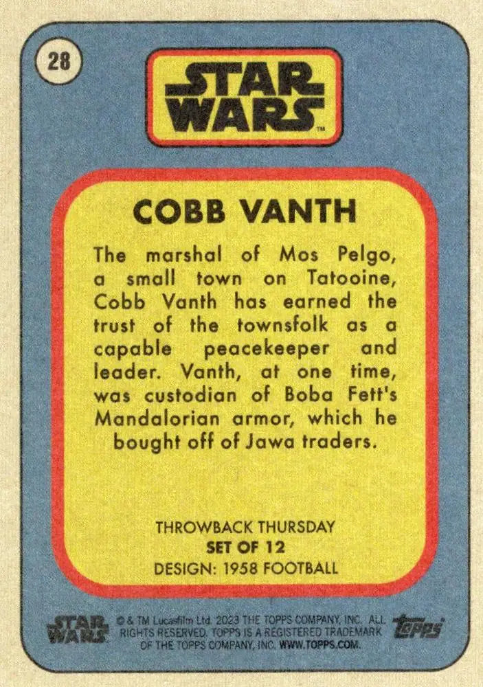 Vintage trading card of Cobb Vanth from Star Wars, inspired by baseball cards