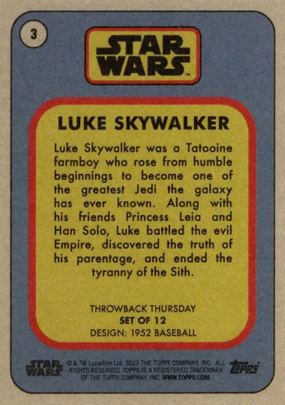 Vintage Star Wars trading card of Luke Skywalker from 1952 baseball series