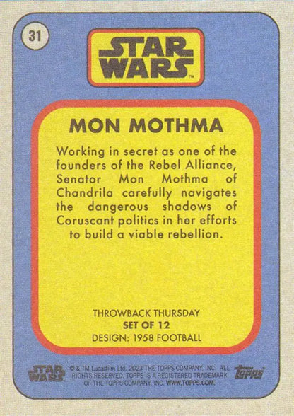Star Wars trading card of Mon Mothma from Throwback Thursday 2023 collection