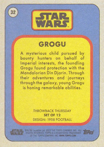 Star Wars Throwback Thursday 2023 Trading Card #32 featuring Grogu character details