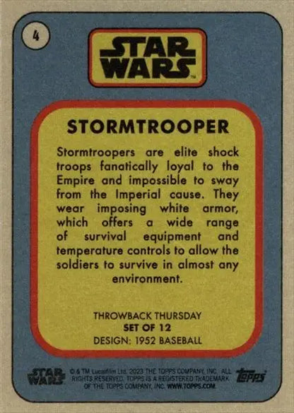 Star Wars trading card showcasing Stormtrooper from 1952 Baseball series